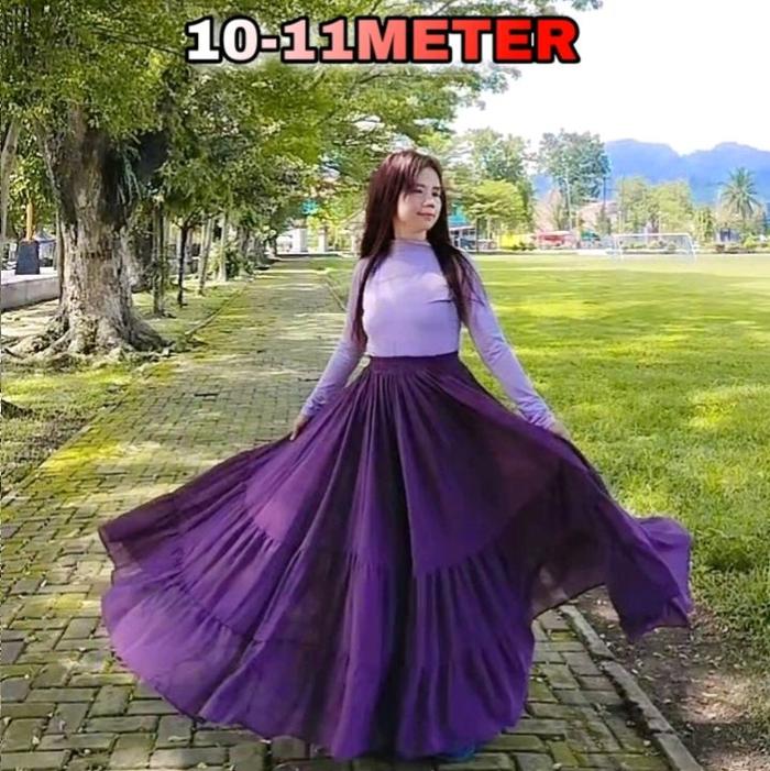 ROK PANTAI LEBAR 10-11meter POLA LINGKAR PENUH ROK SUSUN 3 ROK WANITA REMPEL BAWAH PREMIUM ROK CERUT