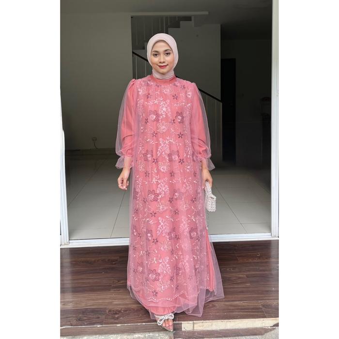 Layla Gamis Ceruty Brukat Tile Lebaran Mewah