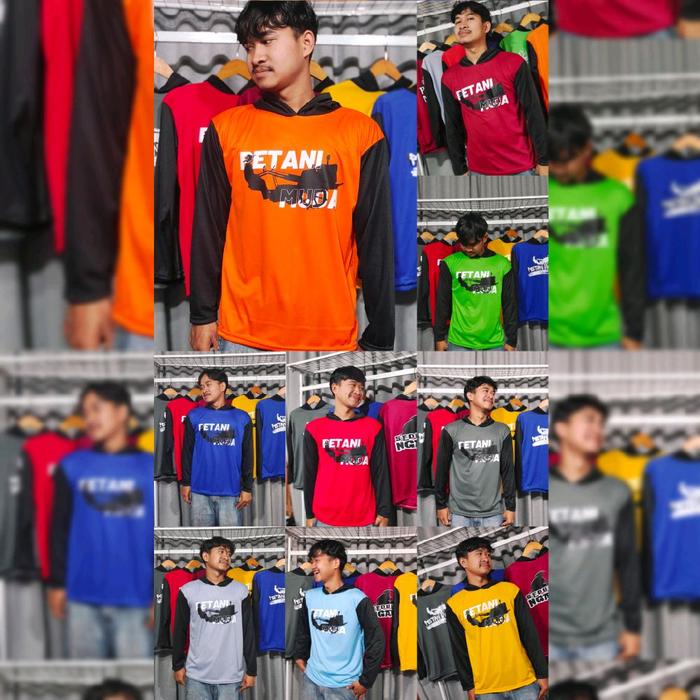 Kaos basahan bersablon PETANI MUDA - gambar TRAKTOR HITAM lengan panjang berkupluk