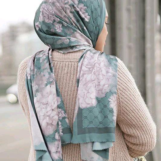 New Hijab Buttonscarves Hydrangea Satin shawl Verte