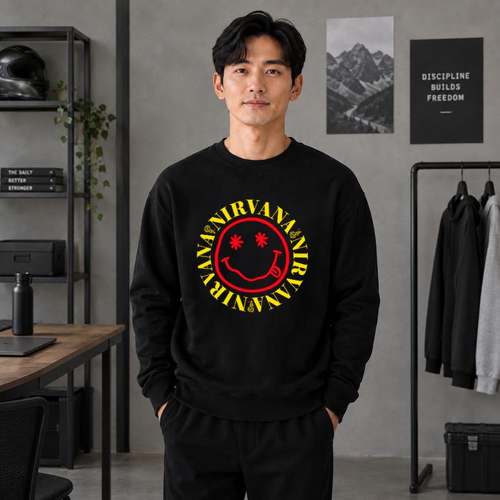 Sweater Crewneck Pria Graphic Band Vintage Oversize Nirvana The Beatles Oasis Metallica Sweatshirt H