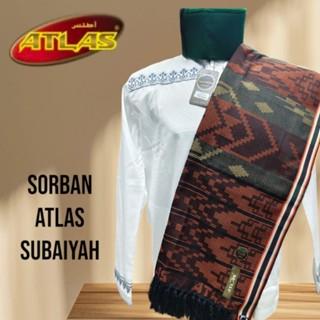 Sorban Atlas Subaiyah Motif BHS Terbaru untuk Pria Dewasa - Putih Motif Unik - Kain, Syal