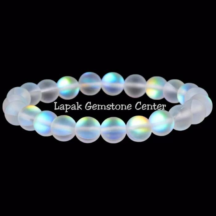Gelang Batu Angel Beads Moonstone Biduri Bulan Asli Langka
