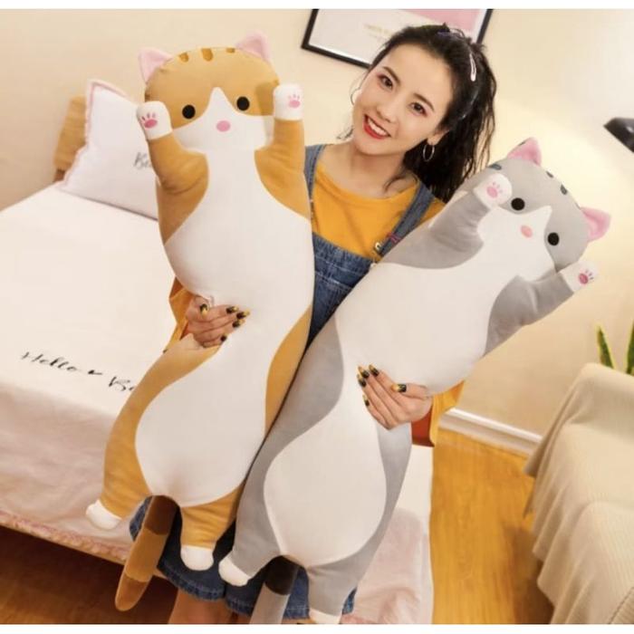 Boneka kucing guling warna warni lucu guling berbentuk kucing halus lembut UK 60cm