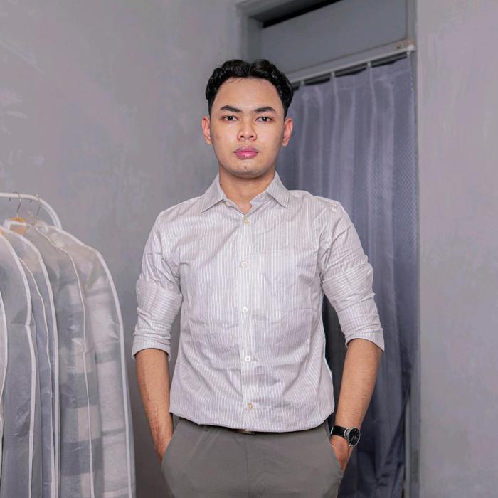 Kemeja Salur Panjang ZARA Stripe Shirt Slim Fit New Original