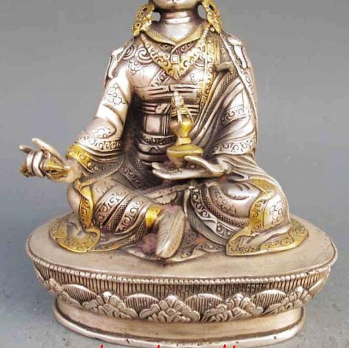 VINTAGE TIBET PERAK TEMBAGA GILT TIBET BUDDHISME PATUNG --- HIJAU