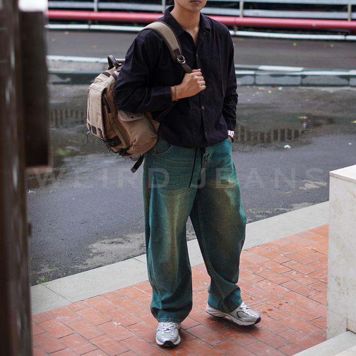 Weird Jeans - Baggy Barrel Midas Blue - Celana Jeans Panjang Pria Baggy Jeans Polos Nyaman