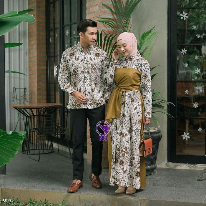 Baju Couple Sarimbit Batik Melayu Pasangan Keluarga Kemeja Pria Gamis Wanita Lengan Panjang Wisuda K