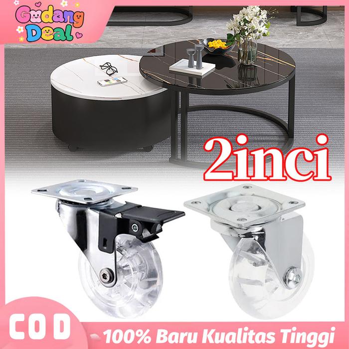 Roda Pu Troli Kristal Transparan Roda Caster 2 Inch Roda Bulat Etalase Roda Lemari Caster Wheel