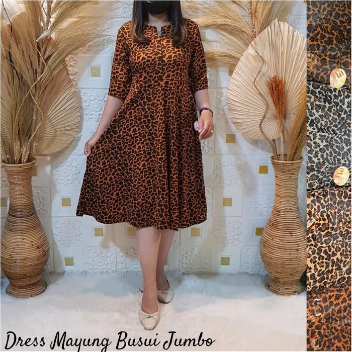 Mayung Midi Dress Sultan Busui Friendly Melar Nyaman Dengan Renda Motif Leopard Baju Casual Wanita V