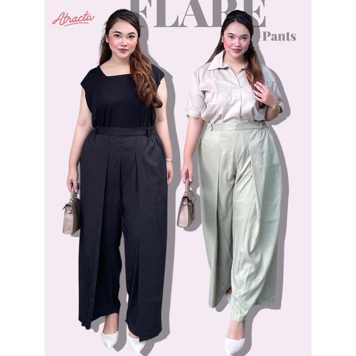 ATRACTIV Celana Kulot Highwaist Big Size Celana Kantor Jumbo Celana Sage Green Big Size Flare Pants 
