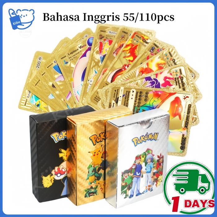 Geva 55Pcs Kartu Pokemon Emas Pokemon Cards Kartu Dinosaurus Black Gold Silver Terbaru !!!