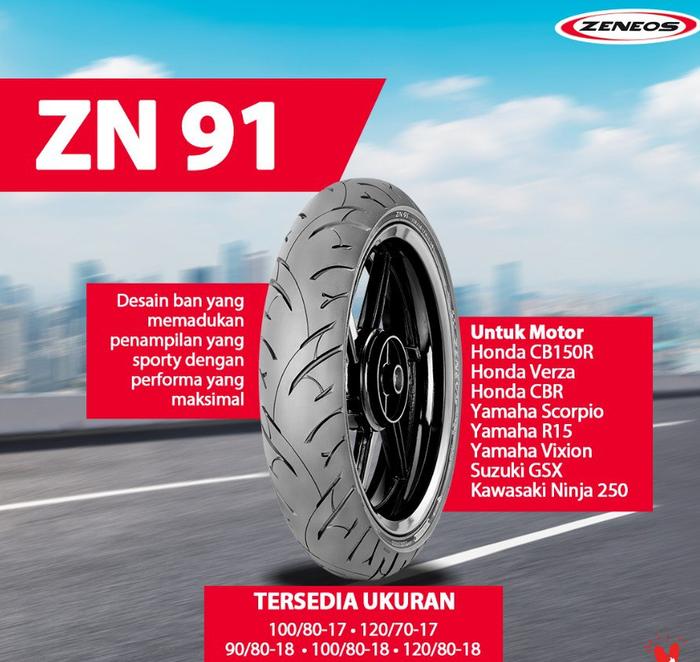 {PROMO} SNI Ban ZENEOS TUBELESS Ring18, 90/80-18 , 100/80-18 , 120/80-18 ZN91,  Ban Motor Ninja R, S