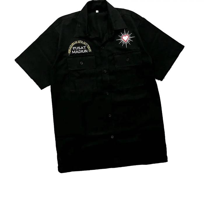 Kemeja PSHT Pusat Madiun Panjang Pendek Nagata Drill untuk Pria wanita - Baju Hitam Formal Nyaman Ka