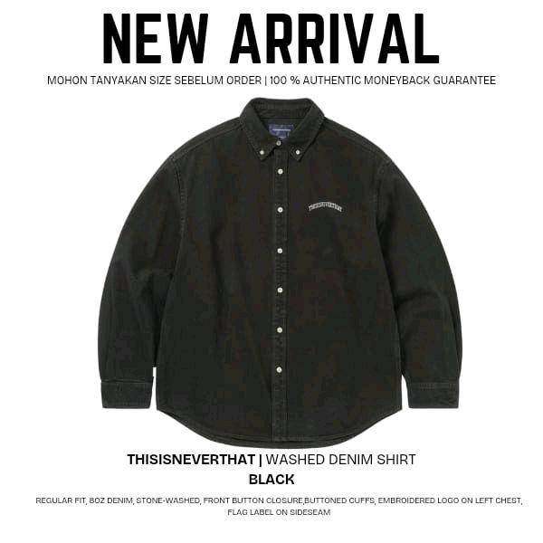 THISISNEVERTHAT Kemeja Denim Washed Hitam Regular Fit 8oz Denim Stone-Washed dengan Logo Bordir di D