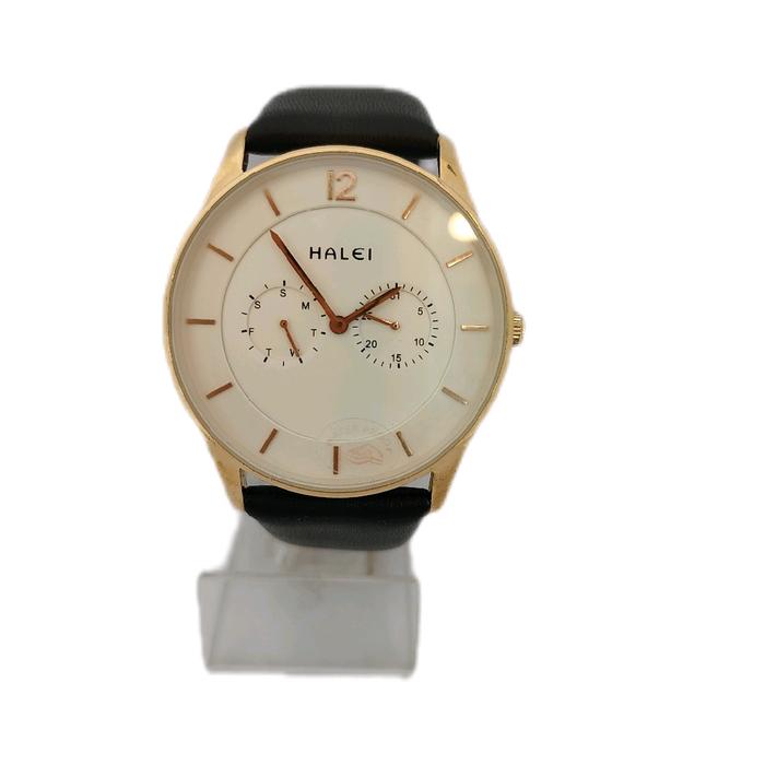 Halei 2530M Jam Tangan Pria Tali Kulit Model Bulat Elegan dengan Desain Modern
