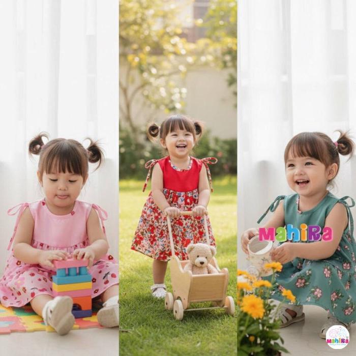 MAHIRA - Dres anak perempuan motif canda baju anak baby balita usia 0-5 tahun bahan rayon premium ny