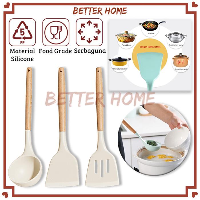 Bahan Silikon Kuat Alat Masak Tumis Goreng 3pcs Alat Masak Silicone Cooking Utensil Spatula Silicon