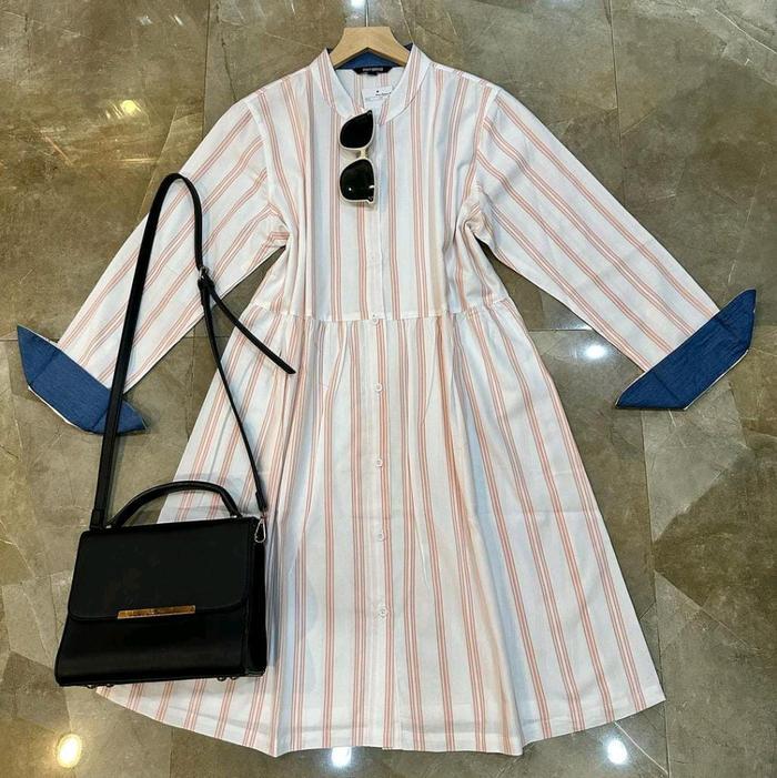 Tunik Salur Stripes Katuntunik Busui Atasan Baju Casual Garis Kerja Wanita Panjang Motif Stripe Dres