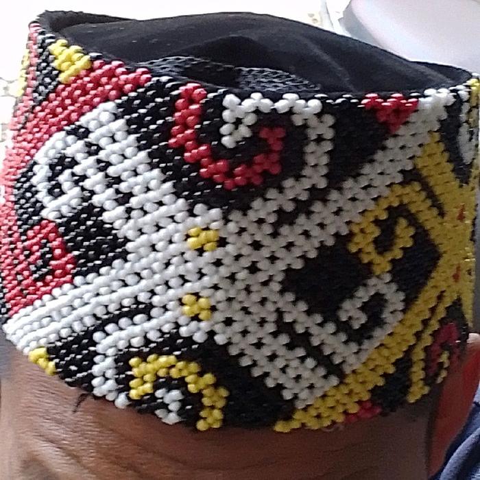 Peci Songkok Motif Etnik Kalimantan Pria Anak Dewasa Tinggi 9-10 cm - Katun - Songket Hitam - Muslim