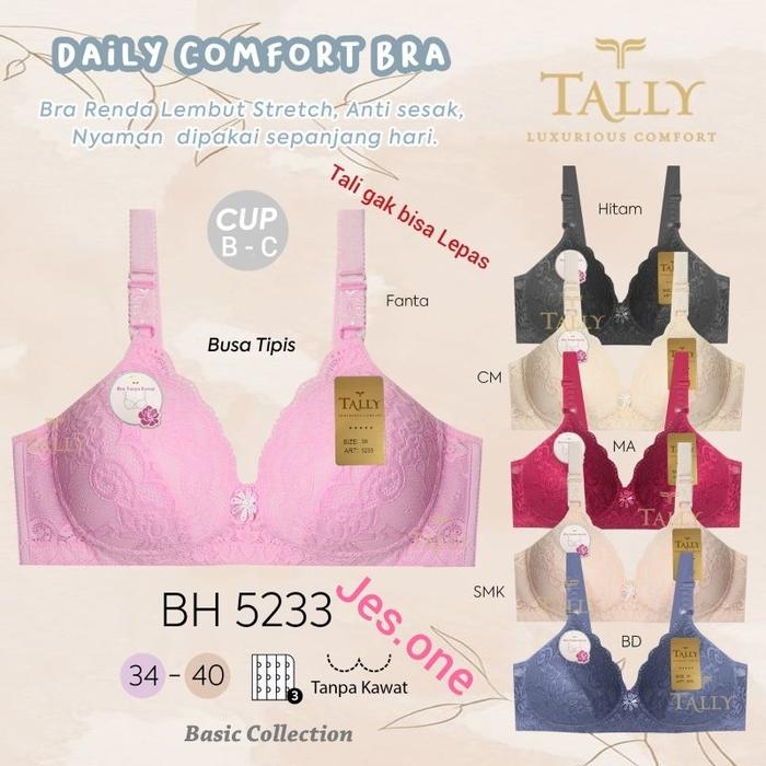 Tally 5233 Bra BH Tanpa Kawat Cup B - C Full Cup Busa Tipis Kait 3