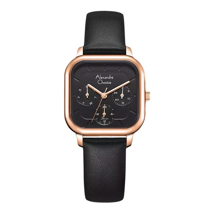 Jam Tangan Wanita Alexandre Christie Passion AC 2A14 BF LRGBA Ladies Black Dial Black Leather Strap