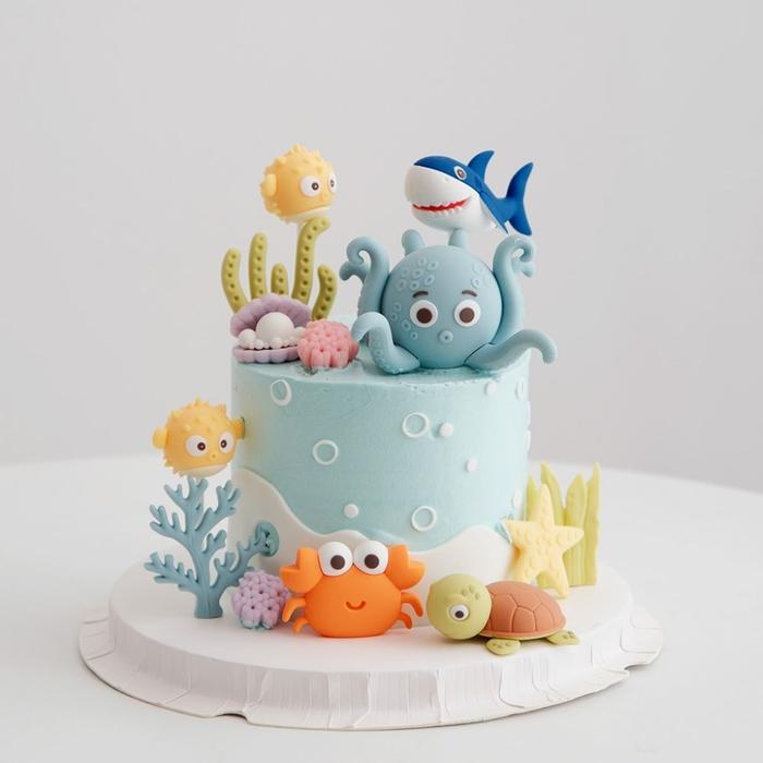 Topper Cake Ocean Ikan Laut Octopus Turtle Crab Paus 3D Hiasan Dekorasi Kue Ulang Tahun Anak Figure