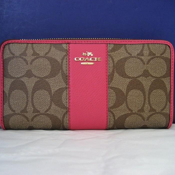 Dompet Coach F52859 Accordion Zip Signature Canvas Khaki Pink