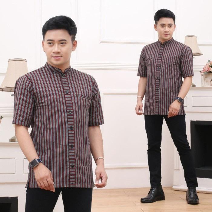kemeja lurik jawa lengan pendek, kemeja lurik, kemeja khas jawa kain tenun, baju tradisional Batik P
