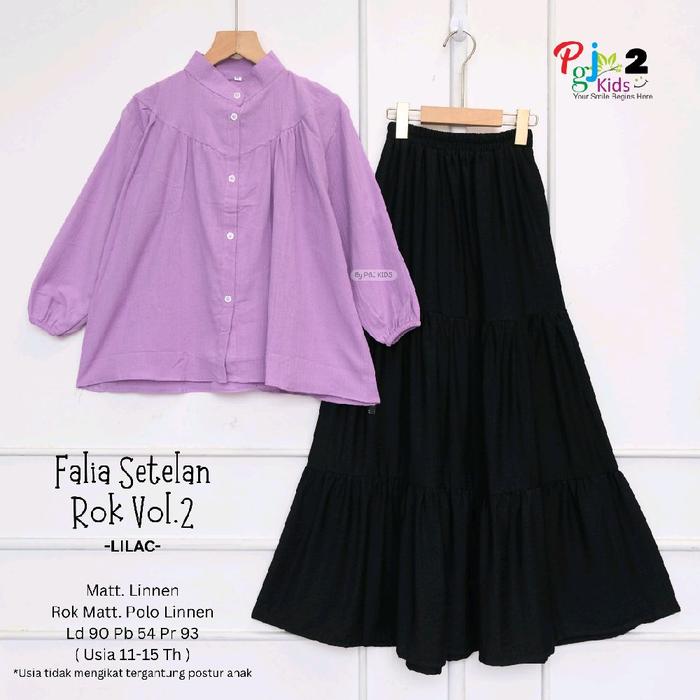 Falia Set Rok Teen Remaja Setelan Anak Remaja Usia 11-15 Tahun Motif Polos Keren Bahan Atasan Linen 