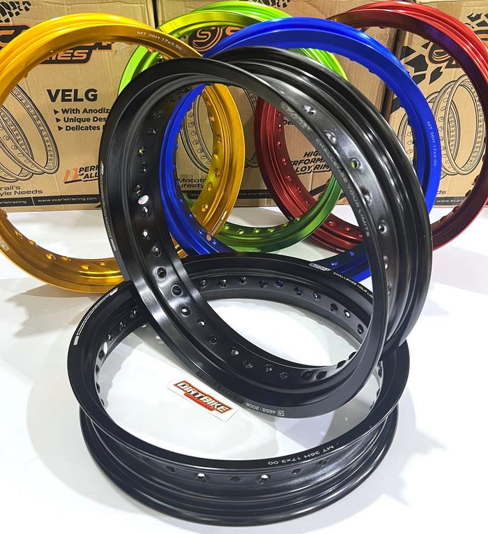 VELG SET DEPAN BELAKANG SCARLET 250 300 350 RING 17 Lubang 36H SUPERMOTO KLX CRF WR DT YZ KX KTM