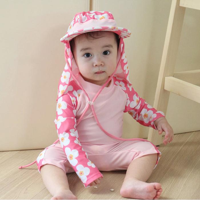 Baju Renang Bayi dan Anak Jumpsuit Baby Swimsuit Kids Wetsuit Flower Bunga Pink