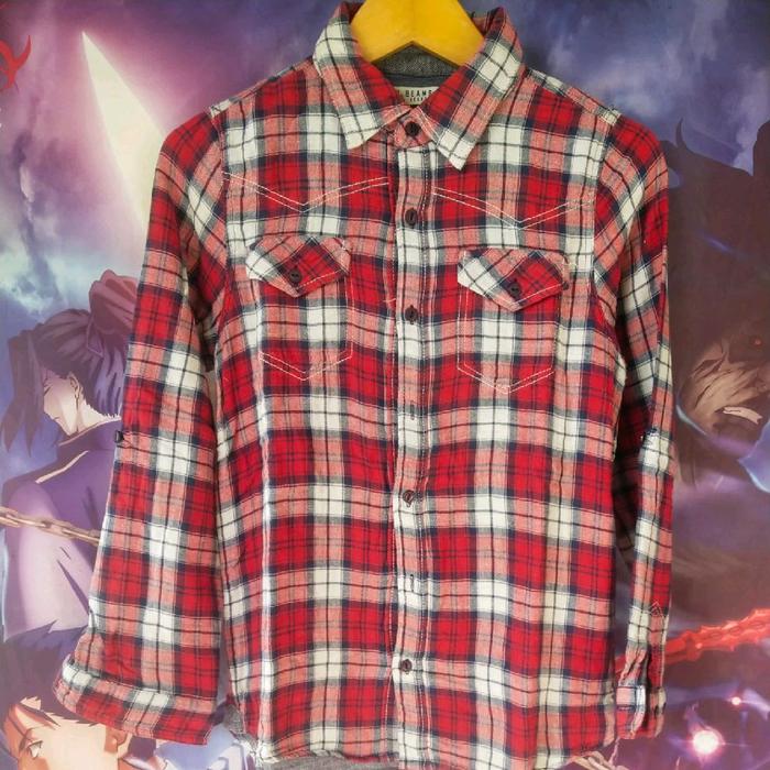 Vintage Beams Heart Red Plain Woman Flanel Shirt Kemeja Original Second Korea Japan Streetwear Y2K M