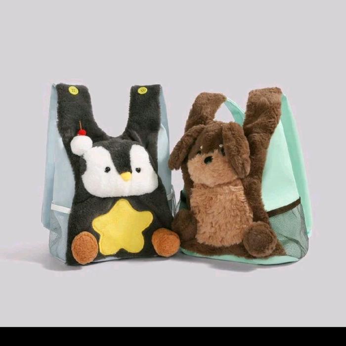 Tas ransel pinguin dan guguk boneka timbul