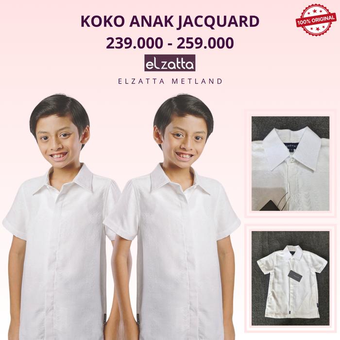 Koko anak Jacquard Elzatta Atasan Muslim Anak Laki Laki Putih
