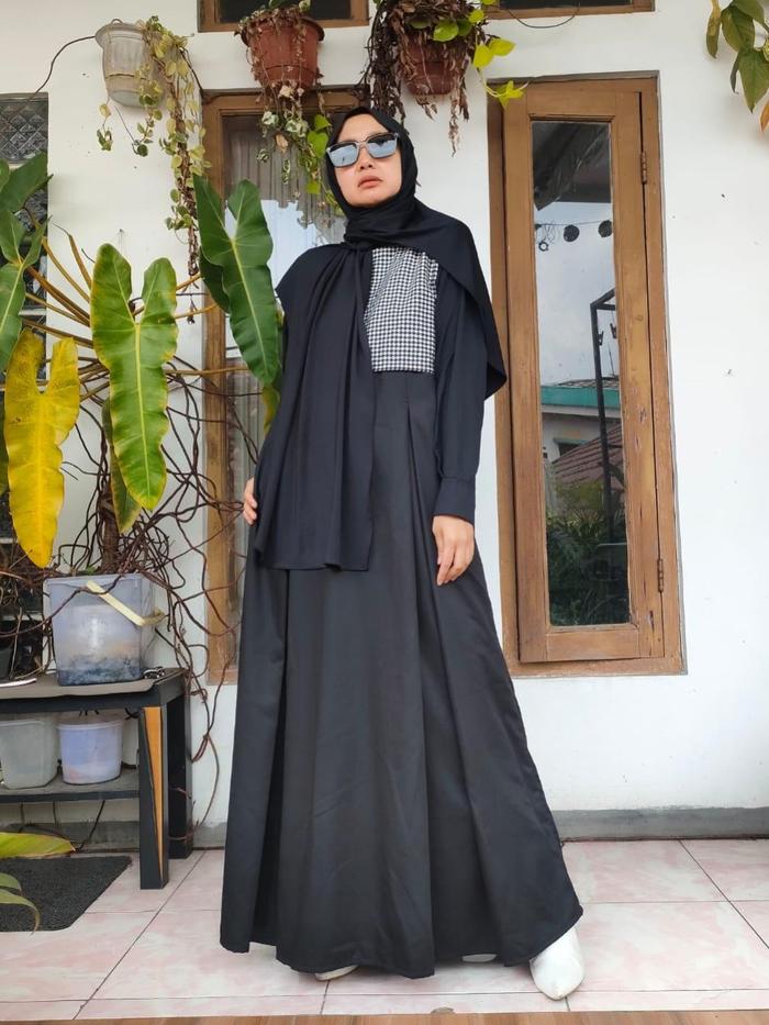 Gamis Muslim Wanita Midi Deriana Project Khalida Square dress Cantik Gamis Katun Motif Maxi Syari Ko