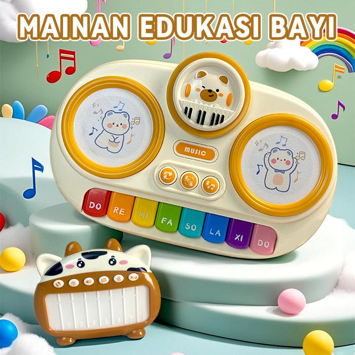 Mainan Piano Elektrik Anak dilengkapi Drum Elektronik dan Lampu 2in1 Keyboard Edukasi Belajar Musik