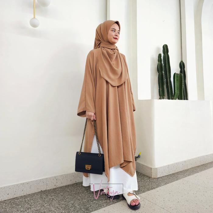 Hanin Abaya Tunik - One Set Tunik Syari Jumbo + Rok + Segiempat t Airflow Crinkle