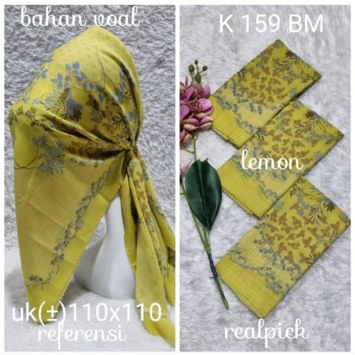 Hijab Segi Empat Voal Motif Bunga Warna Lemon Kerudung Jilbab Terbaru