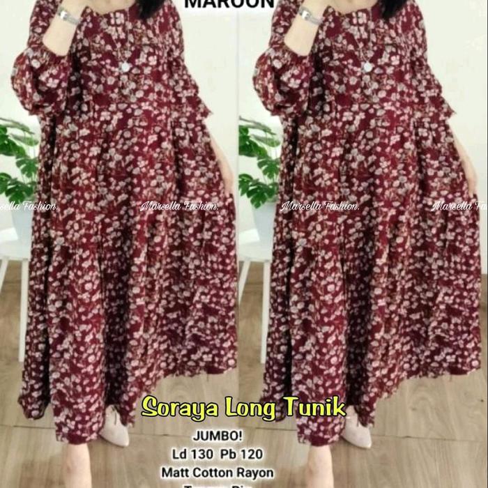 soraya long tunik best seller Matt rayon ld 130 pb 120 aman adem dipakai merk Marsela