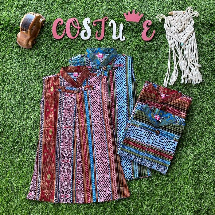 Batik Costume Long Outer Batik Anak Motif Tenun Tanpa Lengan Bahan Soft Katun Nyaman Di Pakai