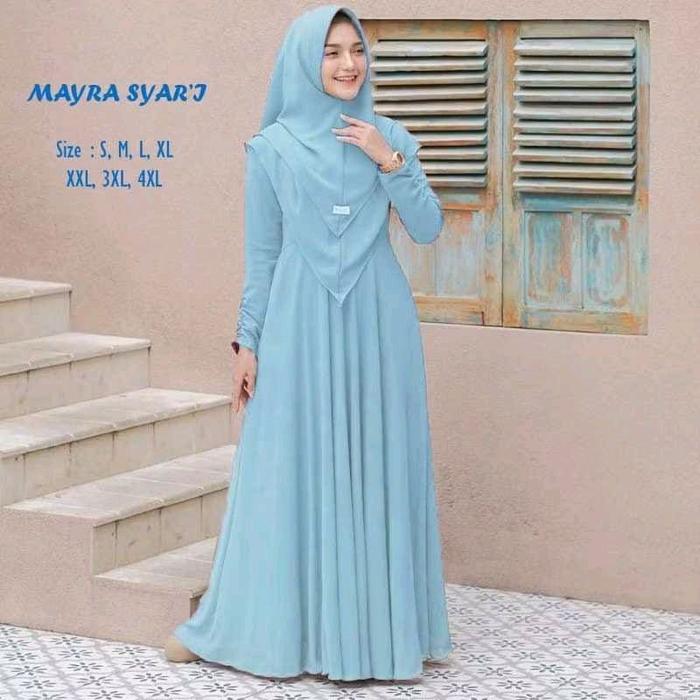Mayra -  FREE HIJAB Gamis syari 2 layer S M L XL 2XL 3XL jumbo muslim wanita warna ocean biru blue m