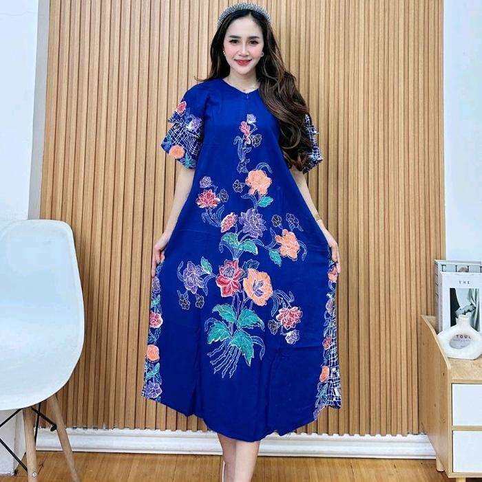 daster batik cap tradisional Pekalongan busui saku seksi Bunga Lembut Motif Nyaman Rayon Tidur Panja