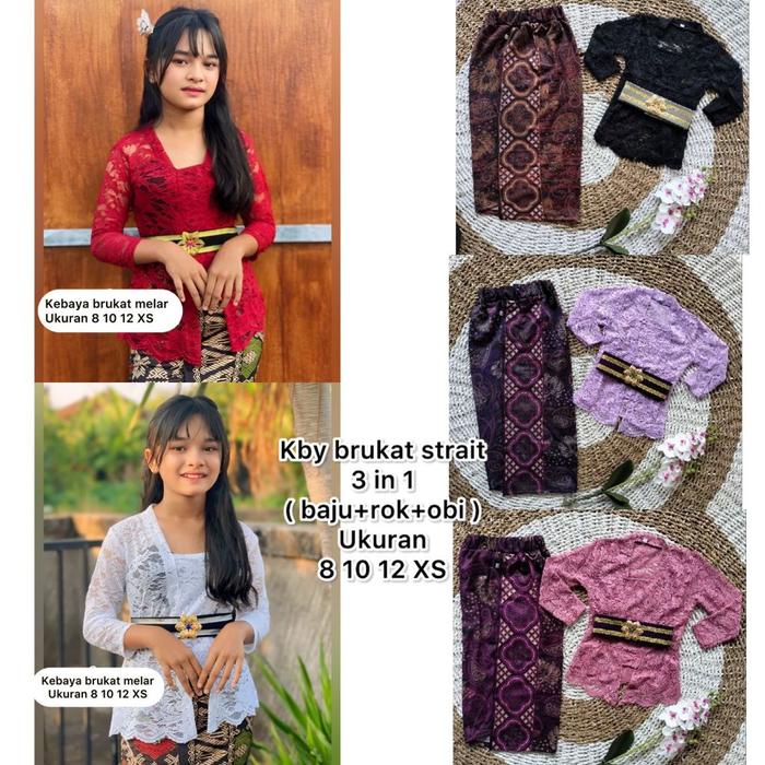 Kebaya Brokat Sofia Anak Set Sepaket Kebaya Anak Perempuan Usia 4-15 Thn Baju Adat Kebaya Anak TK SD