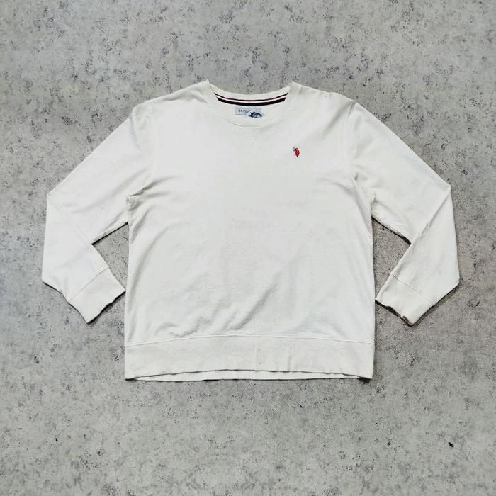 Sweater panjang pria US POLO ASSN crewneck pria Putih murah bagus