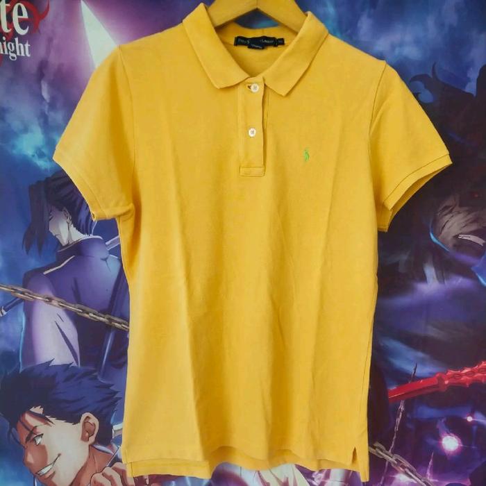 Vintage Polo Ralph Lauren Yellow Slim Fit Woman Polo Shirt Kaos Kemeja Atasan Cewek Wanita Original 