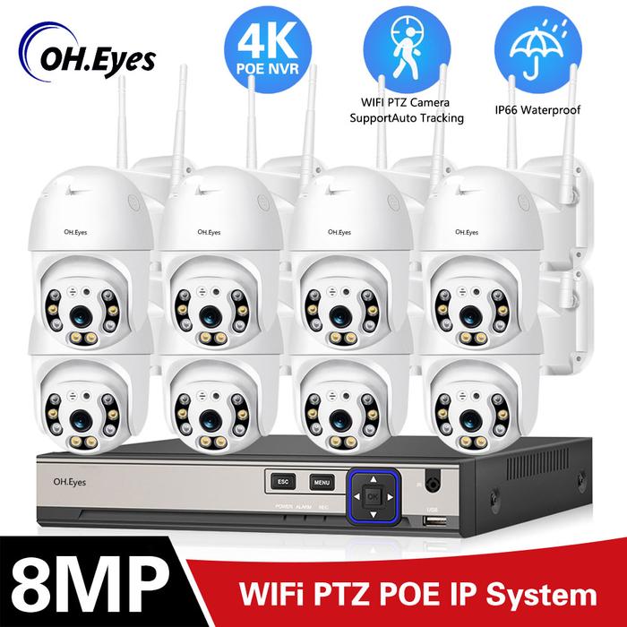 OH.EYES 8CH 8.0MP HD Audio POE NVR Kit P2P 4K Indoor Outdoor Color
