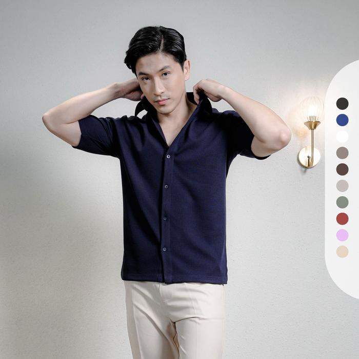 [ Flash Sale ] LA Double Knit Kemeja Pria 2-Way Stretch Lengan Pendek
