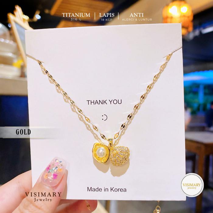 Visimary • Kalung Liontin Mutiara Kerang Tiram - Perhiasan Wanita Korean Style - Aksesoris Fashion