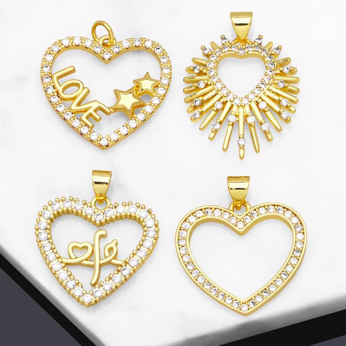 OCESRIO Fashion Romantic Love Heart Pendant for Necklace Copper Gold Plated CZ FE Sun Amulet Jewelry